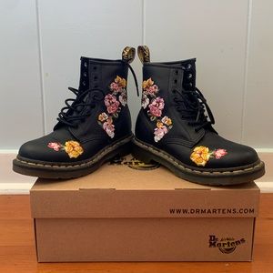 Dr. Martens Unique Flower Embroidered Black Leather High Top Boots